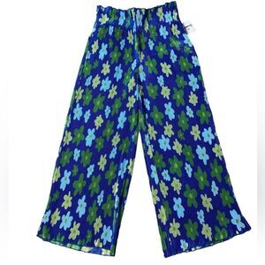 SammyB Target Wms Sz Lrg Blue Green Floral Groovy Wide Leg Pleated Trousers